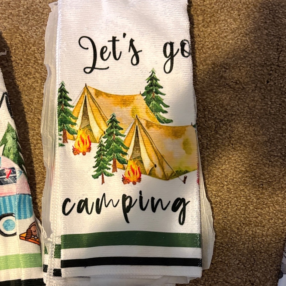 Happy Camper Kitchen Towel Set with Camper Bamboo Coaster Set, Camper cut board - Picture 4 of 10